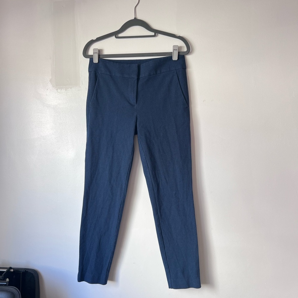 LOFT Navy Blue Textured Cotton stretch Trousers with light blue pattern size 2